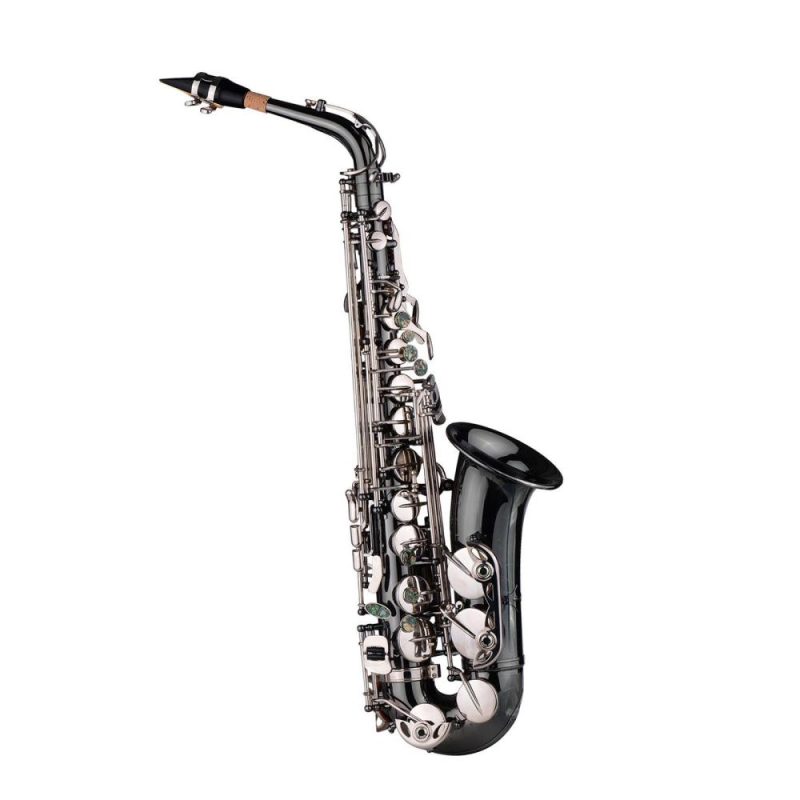 Woodwinds |   Professional Eb Alto Saxophone: High-Quality Brass, Black Nickel Plating, Abalone Shell Keys Grey Musical Instruments Grey