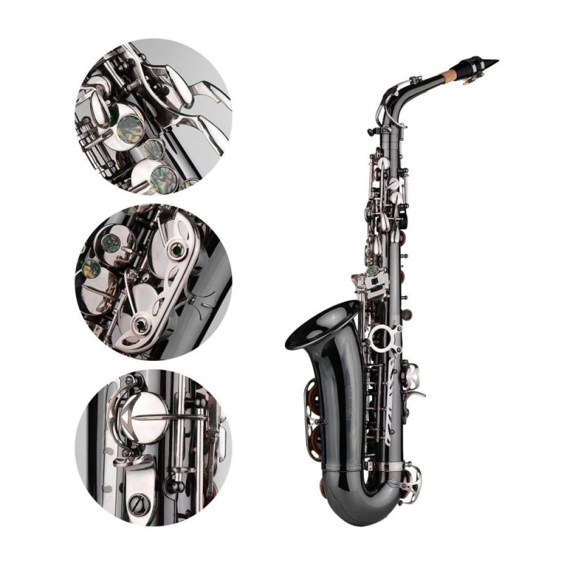 Woodwinds |   Professional Eb Alto Saxophone: High-Quality Brass, Black Nickel Plating, Abalone Shell Keys Grey Musical Instruments Grey