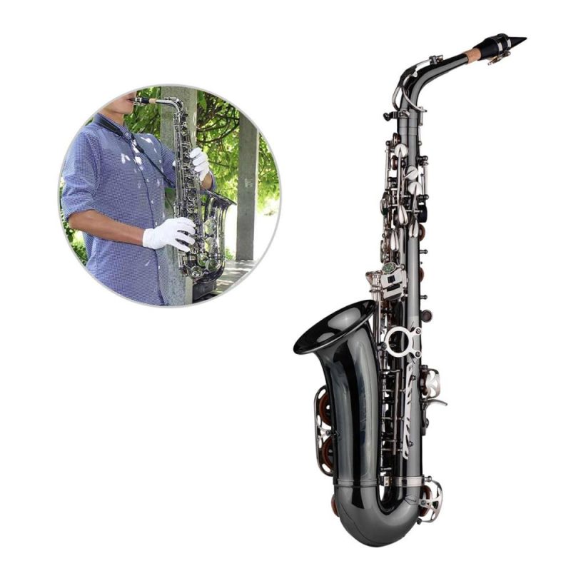 Woodwinds |   Professional Eb Alto Saxophone: High-Quality Brass, Black Nickel Plating, Abalone Shell Keys Grey Musical Instruments Grey