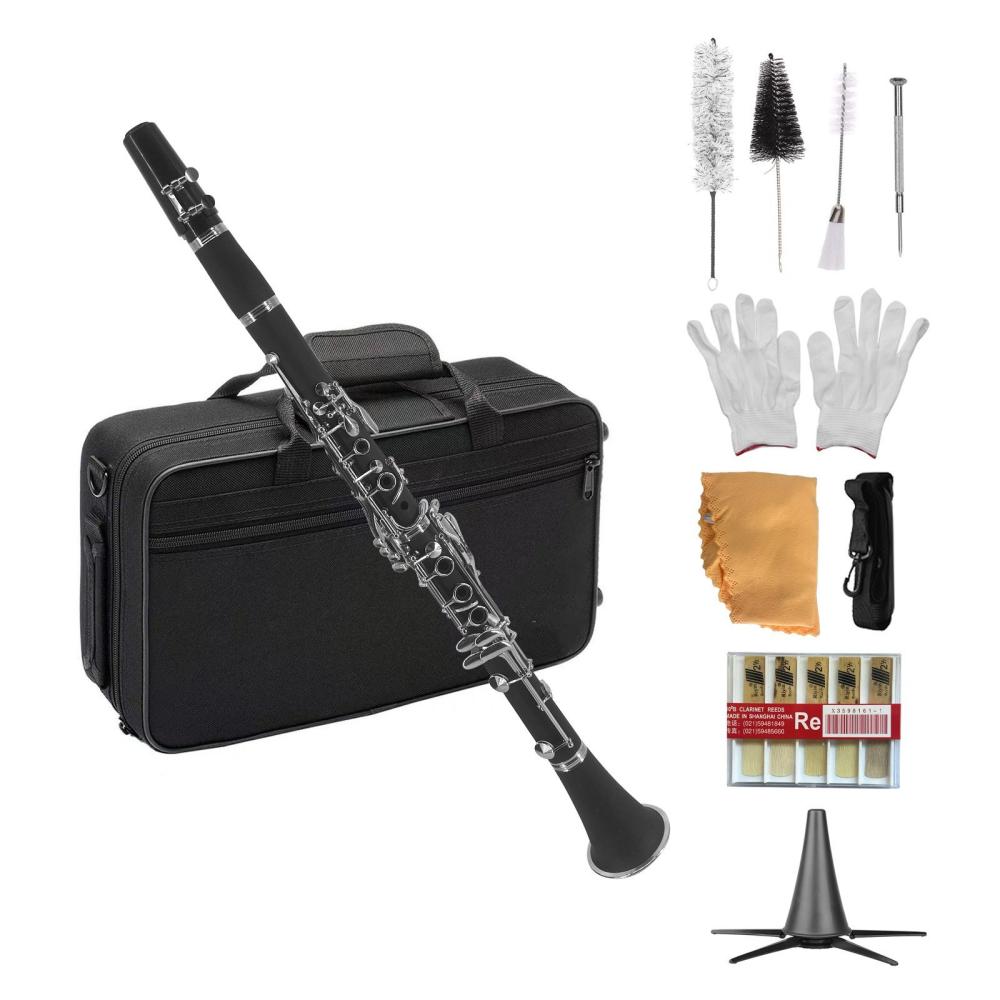 Woodwinds |   Professional Ebonite Bb Clarinet Set: Complete Accessories Included Black Musical Instruments Black