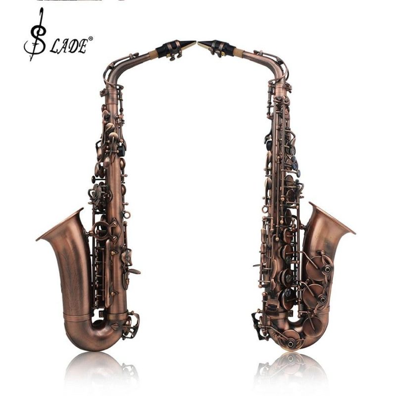 Woodwinds |   Professional Red Bronze Bend Eb E-flat Alto Saxophone Sax Abalone Shell Key Carve Pattern with Case Gloves Cleaning Cloth Straps Brush Brown Musical Instruments Brown