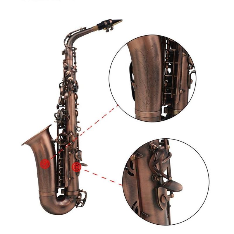 Woodwinds |   Professional Red Bronze Bend Eb E-flat Alto Saxophone Sax Abalone Shell Key Carve Pattern with Case Gloves Cleaning Cloth Straps Brush Brown Musical Instruments Brown