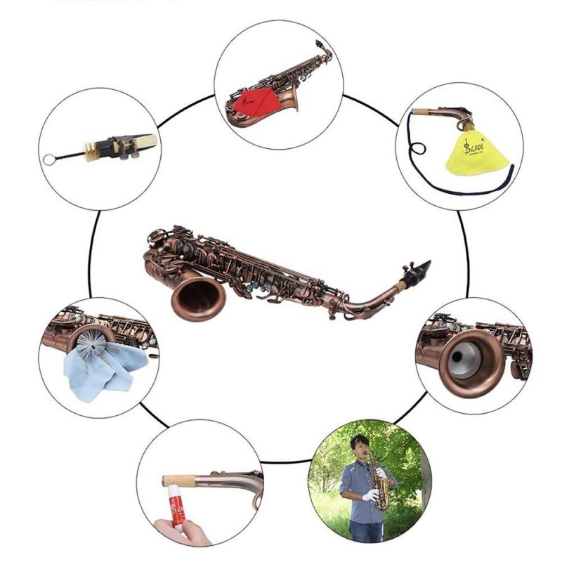 Woodwinds |   Professional Red Bronze Bend Eb E-flat Alto Saxophone Sax Abalone Shell Key Carve Pattern with Case Gloves Cleaning Cloth Straps Brush Brown Musical Instruments Brown