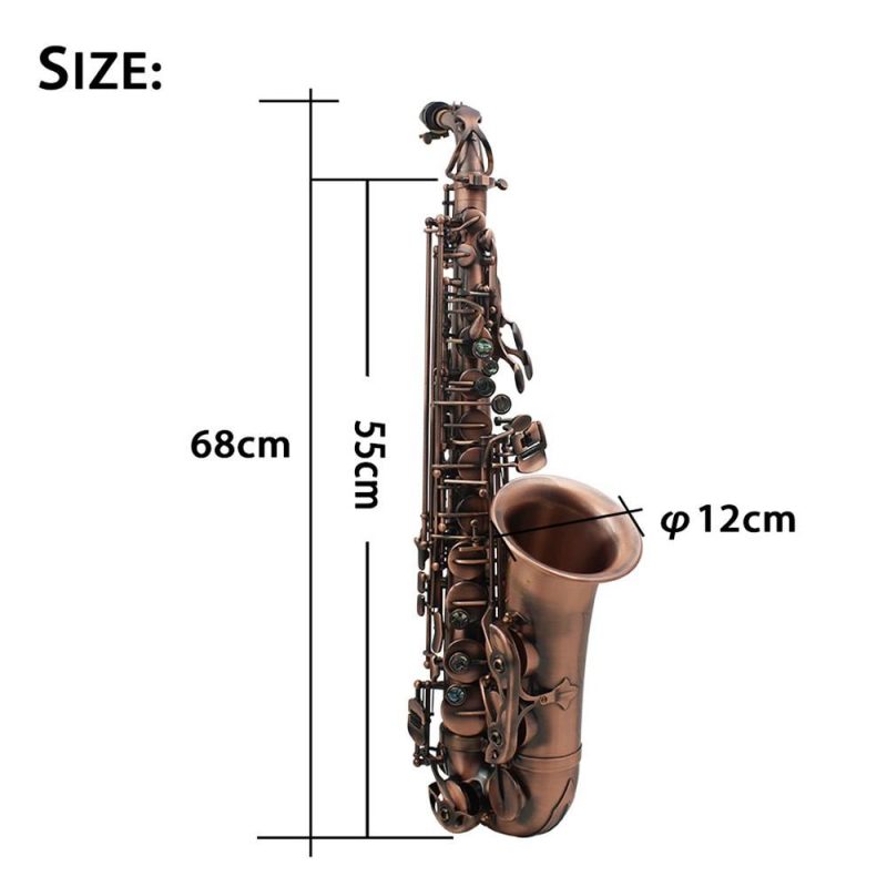 Woodwinds |   Professional Red Bronze Bend Eb E-flat Alto Saxophone Sax Abalone Shell Key Carve Pattern with Case Gloves Cleaning Cloth Straps Brush Brown Musical Instruments Brown