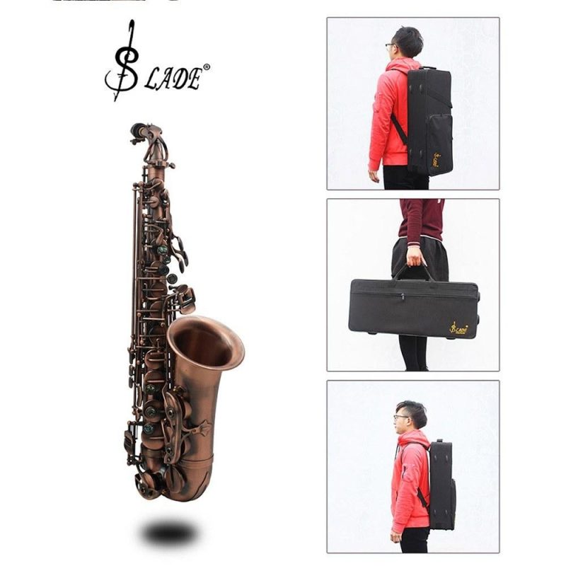 Woodwinds |   Professional Red Bronze Bend Eb E-flat Alto Saxophone Sax Abalone Shell Key Carve Pattern with Case Gloves Cleaning Cloth Straps Brush Brown Musical Instruments Brown