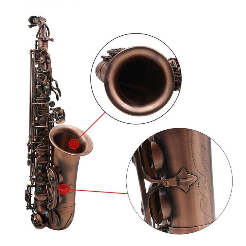 Woodwinds |   Professional Red Bronze Bend Eb E-flat Alto Saxophone Sax Abalone Shell Key Carve Pattern with Case Gloves Cleaning Cloth Straps Brush Brown Musical Instruments Brown