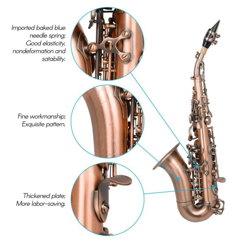 Woodwinds |   Red Antique Soprano Saxophone Bb Key Woodwind Instrument Brass Material Musical Instruments Woodwinds