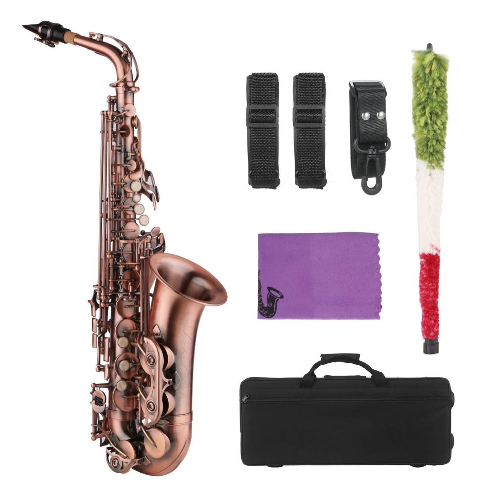 Woodwinds |   Saxophone Red Antique E-flat Brass Material with Carrying Case Cleaning Cloth Brush Sax Strap Mouthpiece Gold Musical Instruments Gold