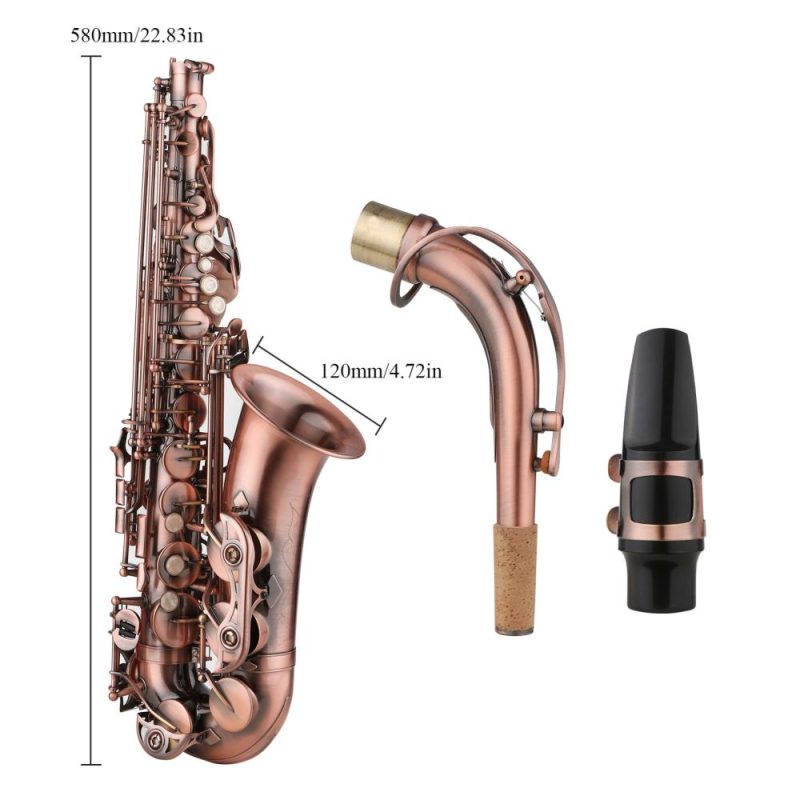 Woodwinds |   Saxophone Red Antique E-flat Brass Material with Carrying Case Cleaning Cloth Brush Sax Strap Mouthpiece Gold Musical Instruments Gold