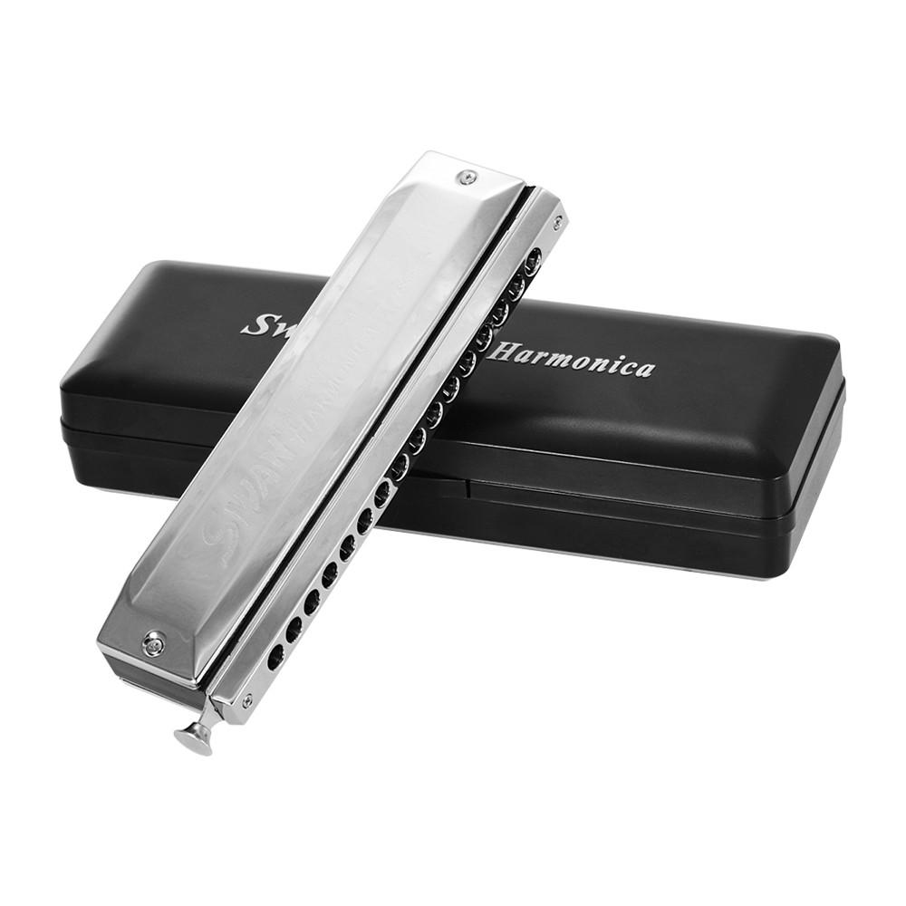 Woodwinds |   SW-1664 16 Holes Chromatic Harmonica C Key 64 Tones Mouth Organ Silver Musical Instruments Silver