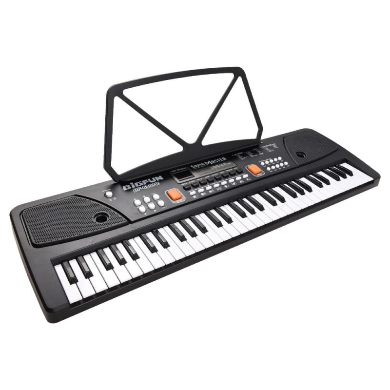 Keyboards & Pianos |   61 Keys Rechargeable Electronic Organ Kids Electric Piano with Microphone Black Keyboards & Pianos Black