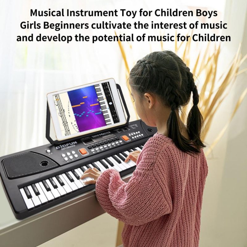 Keyboards & Pianos |   61 Keys Rechargeable Electronic Organ Kids Electric Piano with Microphone Black Keyboards & Pianos Black