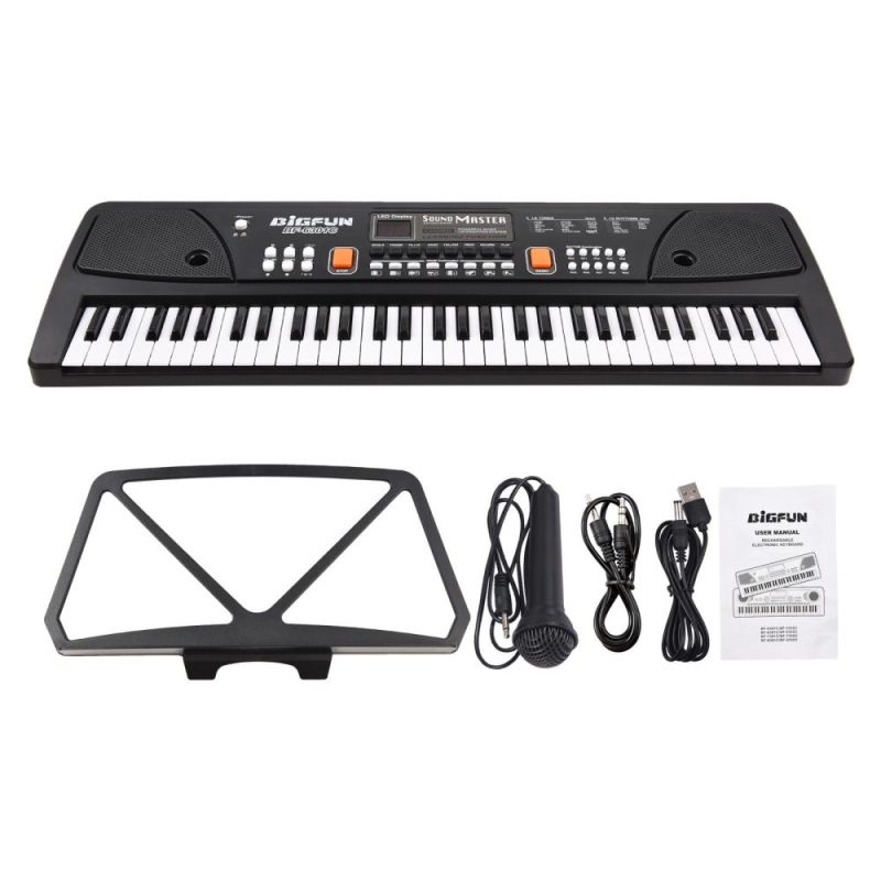 Keyboards & Pianos |   61 Keys Rechargeable Electronic Organ Kids Electric Piano with Microphone Black Keyboards & Pianos Black