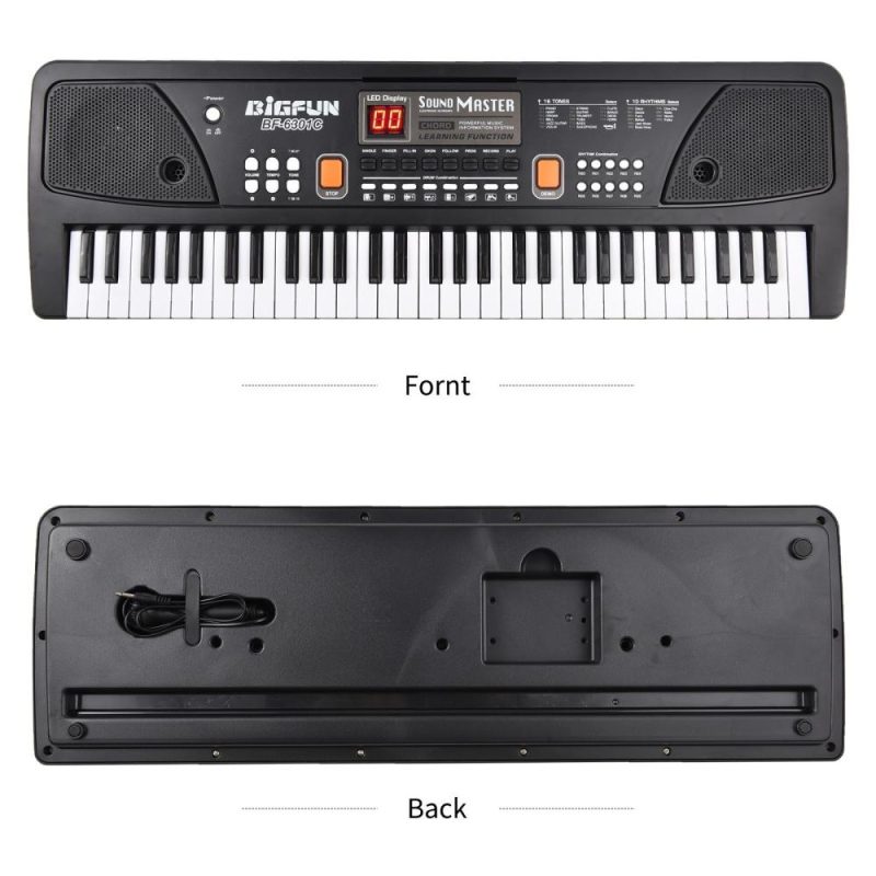 Keyboards & Pianos |   61 Keys Rechargeable Electronic Organ Kids Electric Piano with Microphone Black Keyboards & Pianos Black