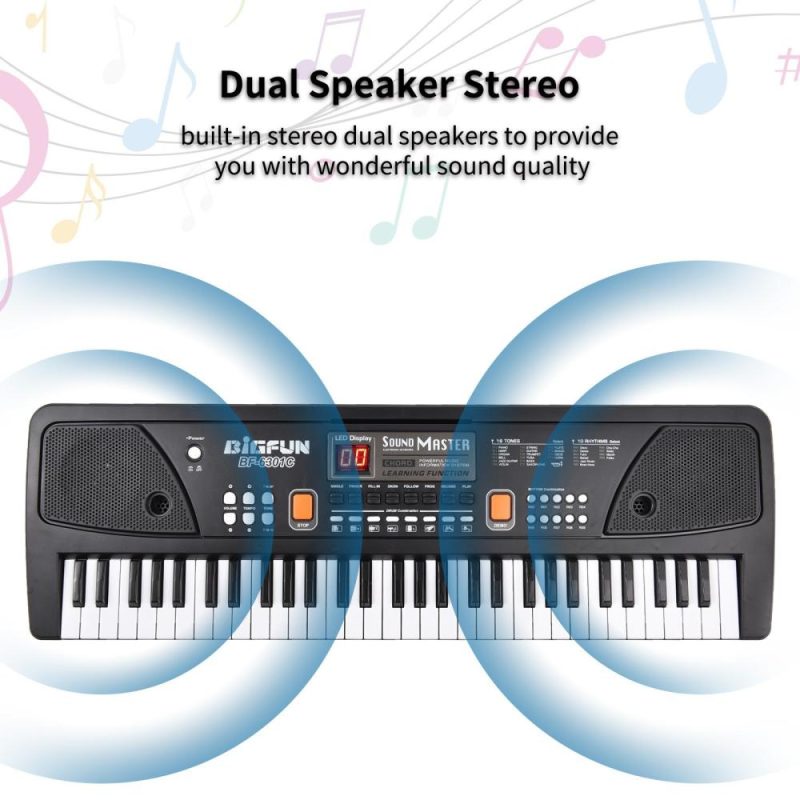 Keyboards & Pianos |   61 Keys Rechargeable Electronic Organ Kids Electric Piano with Microphone Black Keyboards & Pianos Black