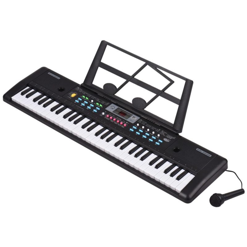 Keyboards & Pianos |   61 Keys USB Electronic Organ Kids Electric Piano with Microphone Black Keyboards & Pianos Black