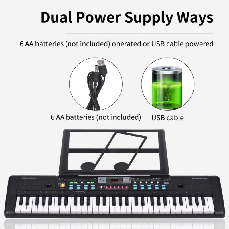 Keyboards & Pianos |   61 Keys USB Electronic Organ Kids Electric Piano with Microphone Black Keyboards & Pianos Black