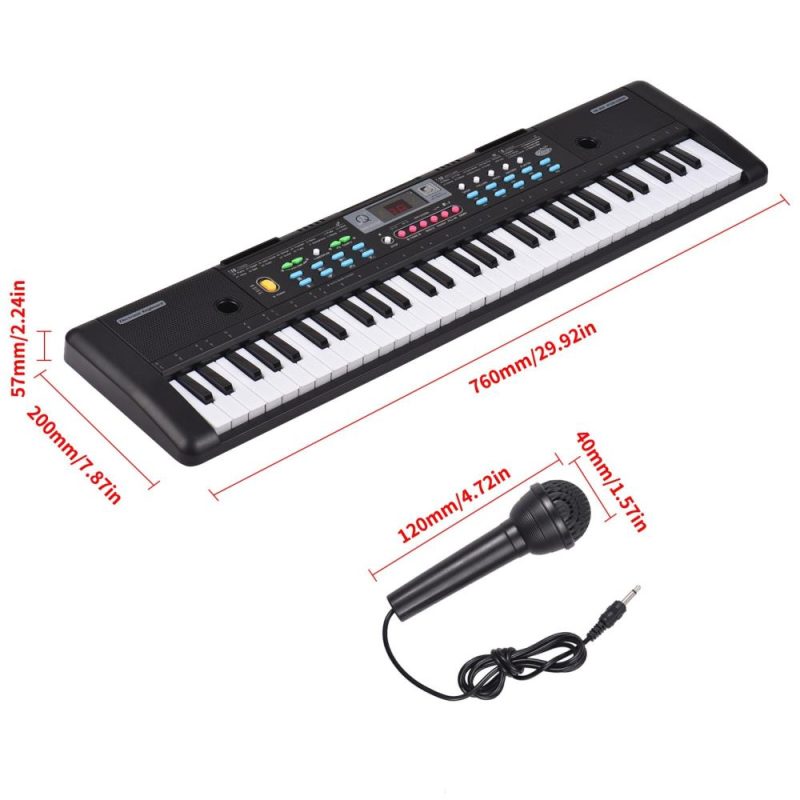 Keyboards & Pianos |   61 Keys USB Electronic Organ Kids Electric Piano with Microphone Black Keyboards & Pianos Black