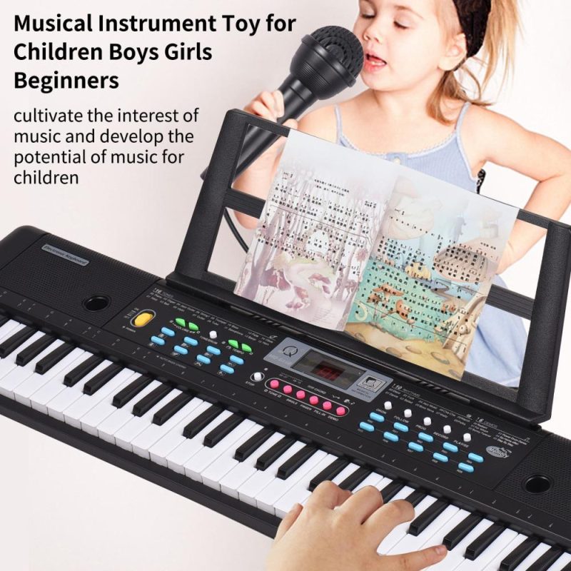 Keyboards & Pianos |   61 Keys USB Electronic Organ Kids Electric Piano with Microphone Black Keyboards & Pianos Black