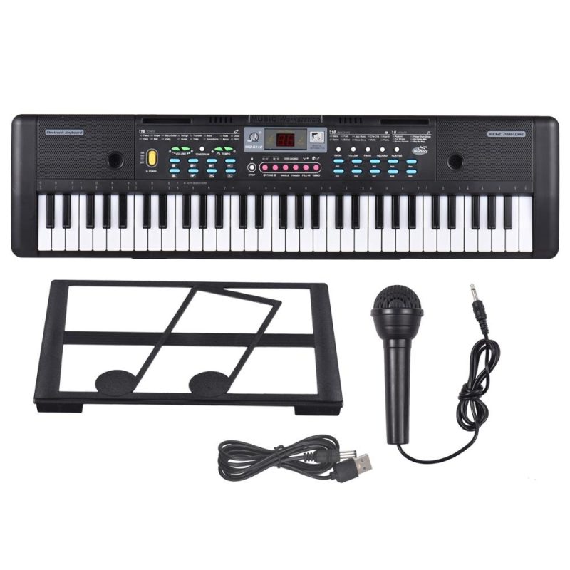 Keyboards & Pianos |   61 Keys USB Electronic Organ Kids Electric Piano with Microphone Black Keyboards & Pianos Black