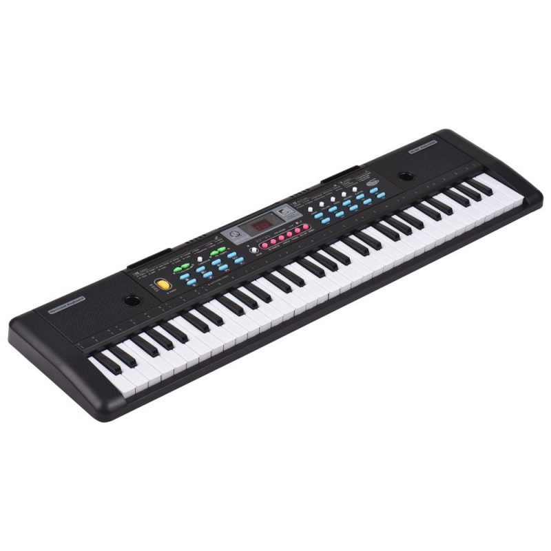 Keyboards & Pianos |   61 Keys USB Electronic Organ Kids Electric Piano with Microphone Black Keyboards & Pianos Black