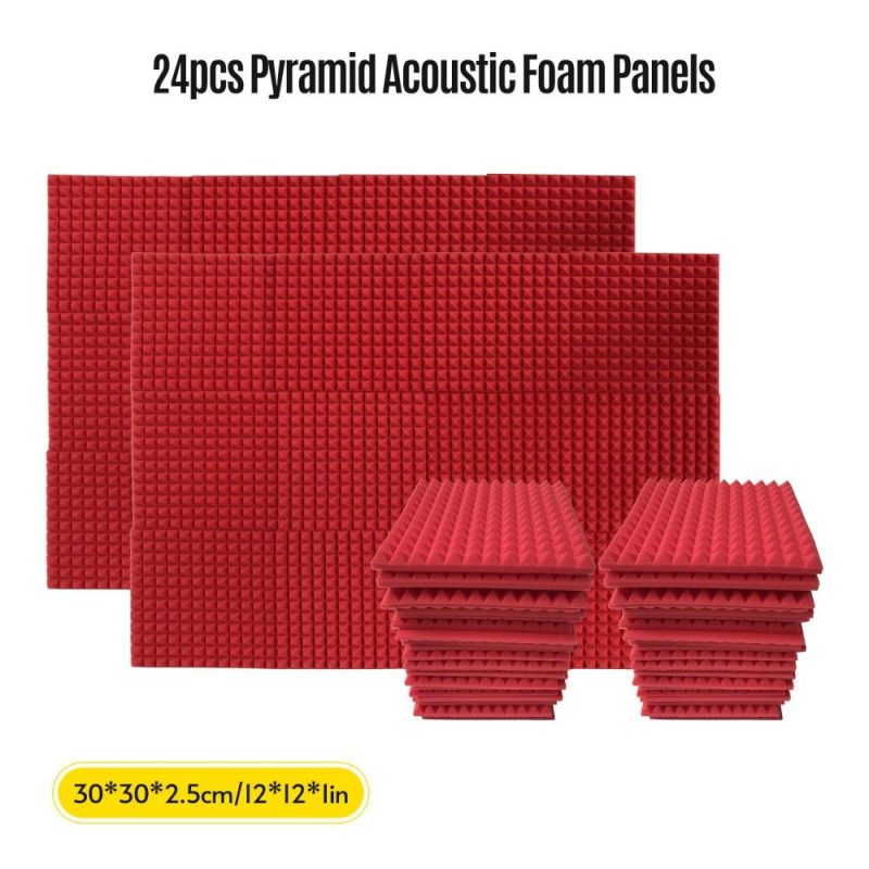 Pro Audio Equipment |   24pcs 12*12*1inch High Density Studio Acoustic Foams Panels Sound Insulation Foam Fire Retardant Red Musical Instruments Pro Audio Equipment