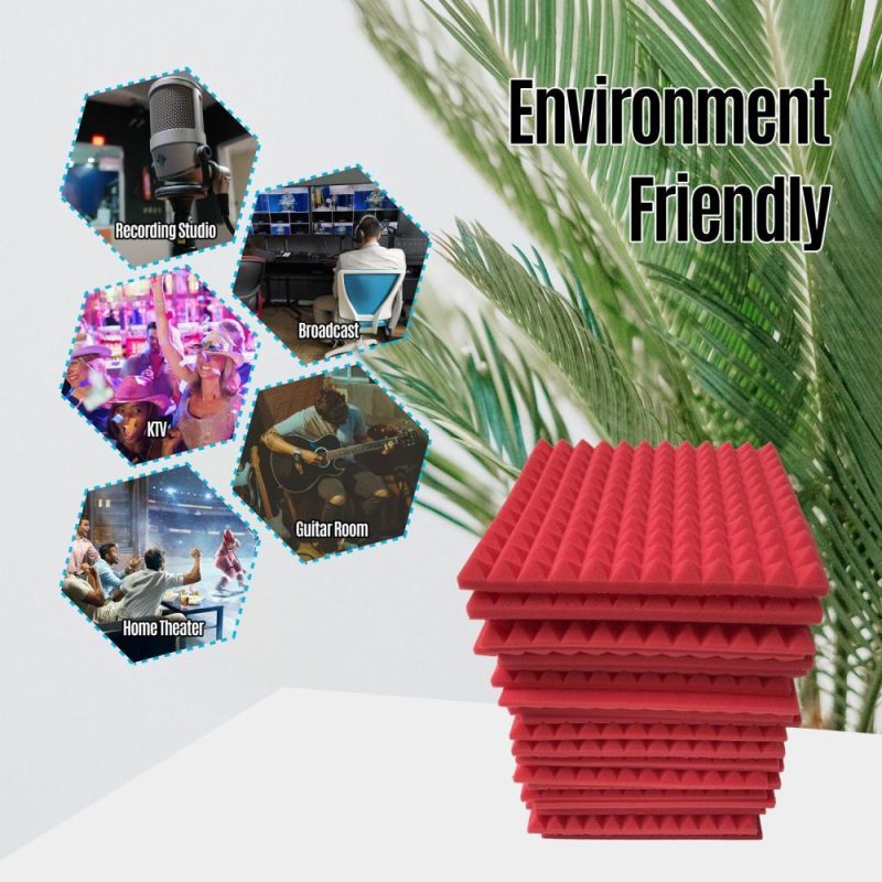 Pro Audio Equipment |   24pcs 12*12*1inch High Density Studio Acoustic Foams Panels Sound Insulation Foam Fire Retardant Red Musical Instruments Pro Audio Equipment