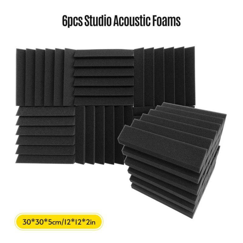 Pro Audio Equipment |   6pcs 12*12*2inch High Density Studio Acoustic Foams Panels Sound Insulation Foam Fire Retardant Black Musical Instruments Black