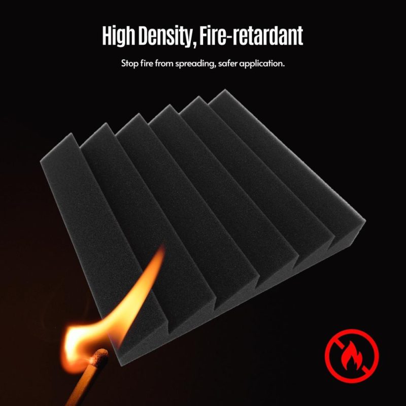 Pro Audio Equipment |   6pcs 12*12*2inch High Density Studio Acoustic Foams Panels Sound Insulation Foam Fire Retardant Black Musical Instruments Black