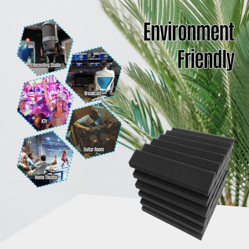 Pro Audio Equipment |   6pcs 12*12*2inch High Density Studio Acoustic Foams Panels Sound Insulation Foam Fire Retardant Black Musical Instruments Black