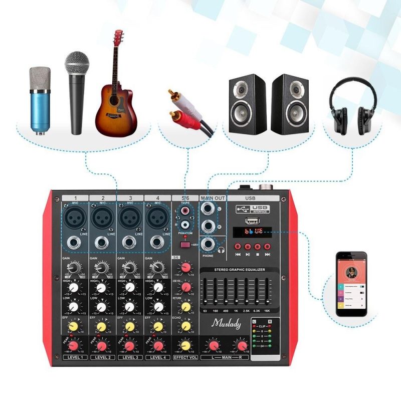 Pro Audio Equipment |   D4 Portable 4-Channel Mixing Console Mixer Musical Instruments Pro Audio Equipment