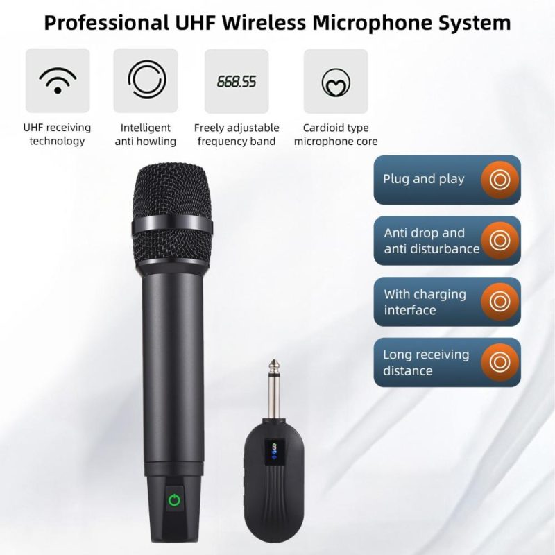 Pro Audio Equipment |   MG-23 Professional UHF Wireless Microphone System with Handheld Cordless Microphone & Receiver Black Musical Instruments Black