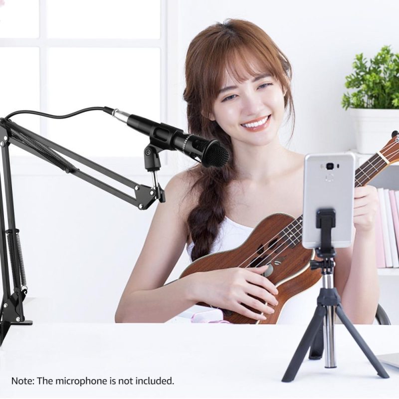 Pro Audio Equipment |   Microphone Stand Holder Table Lazy Bracket with Extendable Arm Microphone Clip Black Musical Instruments Black