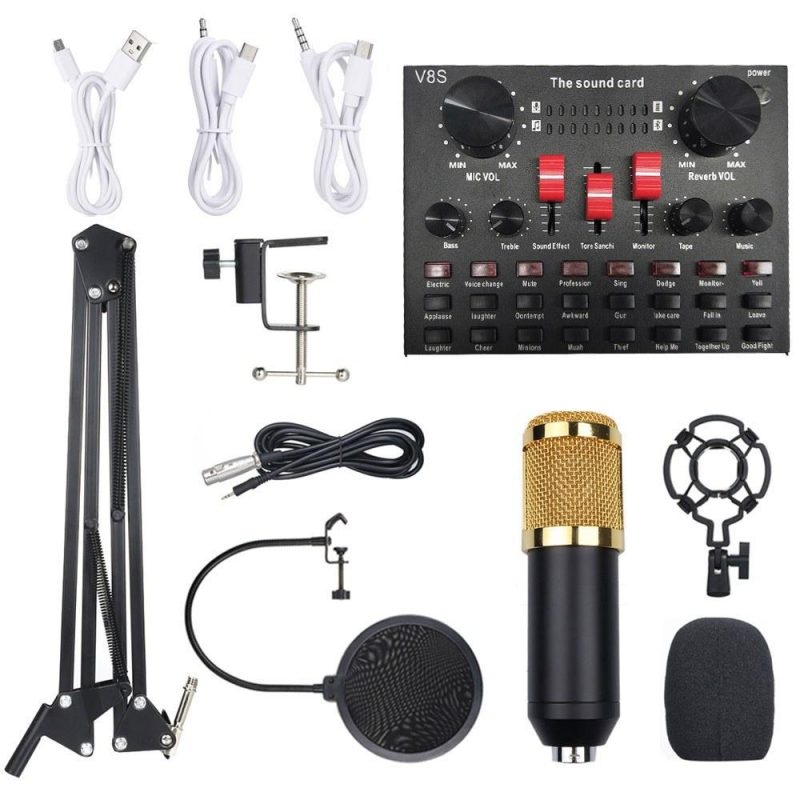 Pro Audio Equipment |   Multi-functional Live Sound Card BM800 Microphone Set Audio Recording Equipments (Black & Gold) Black + Gold Musical Instruments Black + Gold