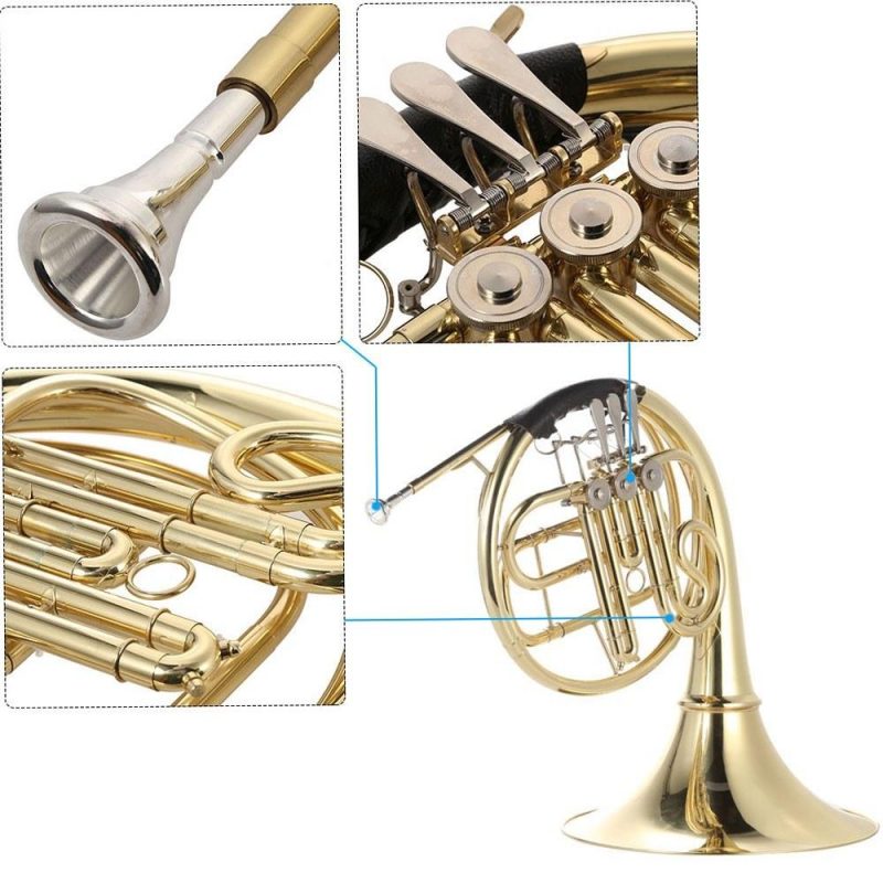 Brass |   Bb Single French Horn 3 Key Brass Gold Lacquer Single-Row Split French Horn Gold Brass Brass