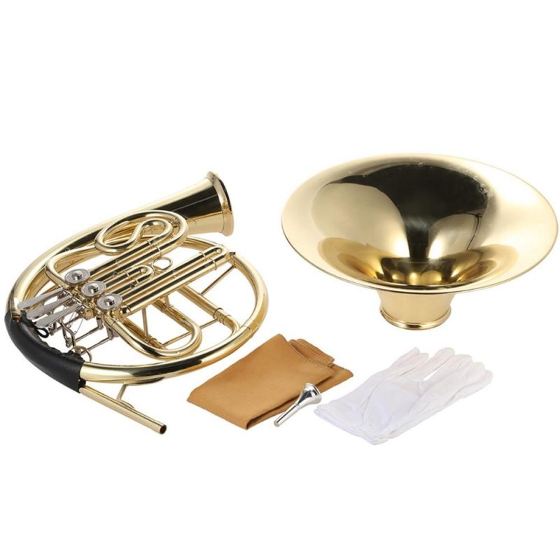 Brass |   Bb Single French Horn 3 Key Brass Gold Lacquer Single-Row Split French Horn Gold Brass Brass