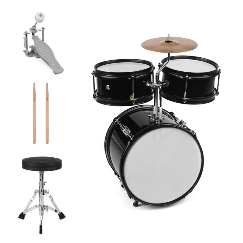 Drums & Percussion |   Kids Children Junior Beginners 3-Piece Drum Set Drums Kit Black Drums & Percussion Black