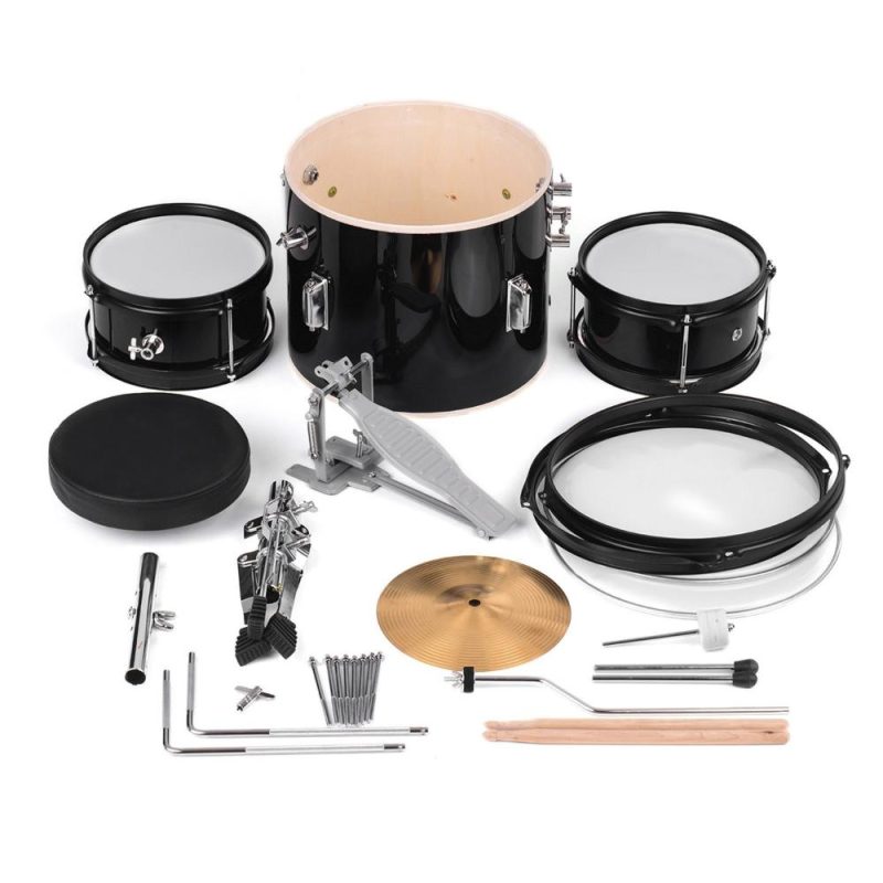 Drums & Percussion |   Kids Children Junior Beginners 3-Piece Drum Set Drums Kit Black Drums & Percussion Black