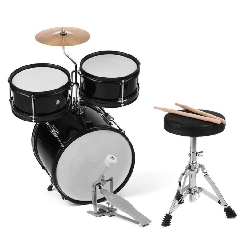 Drums & Percussion |   Kids Children Junior Beginners 3-Piece Drum Set Drums Kit Black Drums & Percussion Black