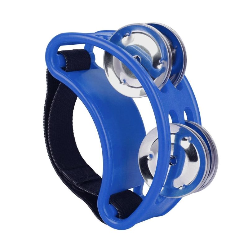 Drums & Percussion |   Percussion Foot Tambourine with 4 Pairs of Stainless Steel Jingles & Elastic Strap Percussion Musical Instrument for Cajon Accompaniment Blue Drums & Percussion Blue