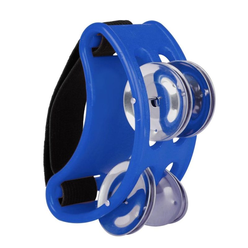 Drums & Percussion |   Percussion Foot Tambourine with 4 Pairs of Stainless Steel Jingles & Elastic Strap Percussion Musical Instrument for Cajon Accompaniment Blue Drums & Percussion Blue