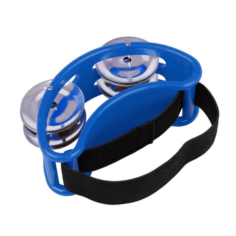 Drums & Percussion |   Percussion Foot Tambourine with 4 Pairs of Stainless Steel Jingles & Elastic Strap Percussion Musical Instrument for Cajon Accompaniment Blue Drums & Percussion Blue