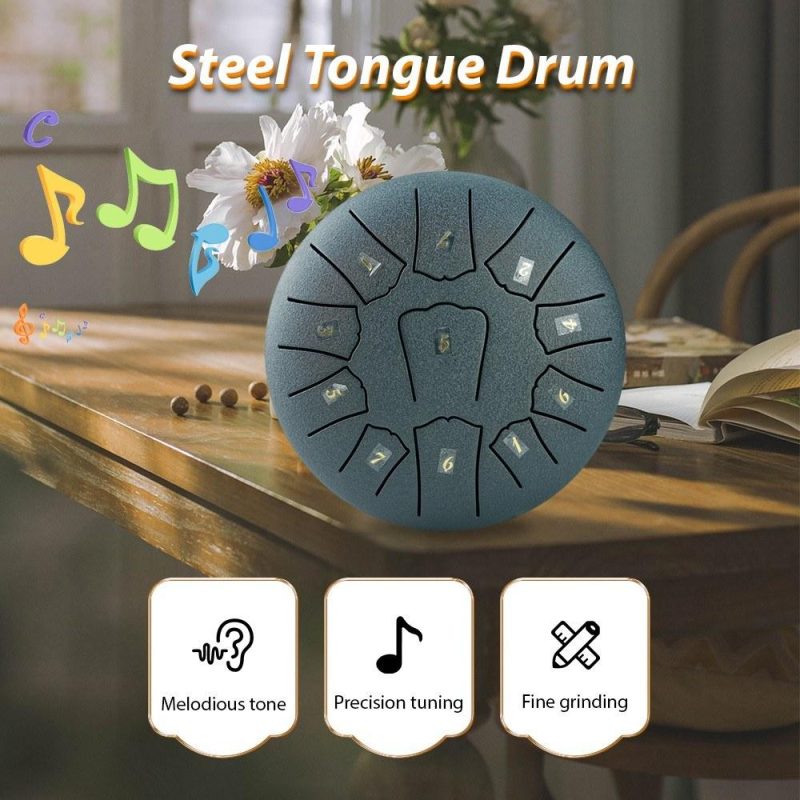 Drums & Percussion |   Steel Tongue Drum 6 Inch 11 Notes D Key Percussion Instrument Portable Balmy Drum with Drum Mallets Dark Blue Drums & Percussion Dark Blue