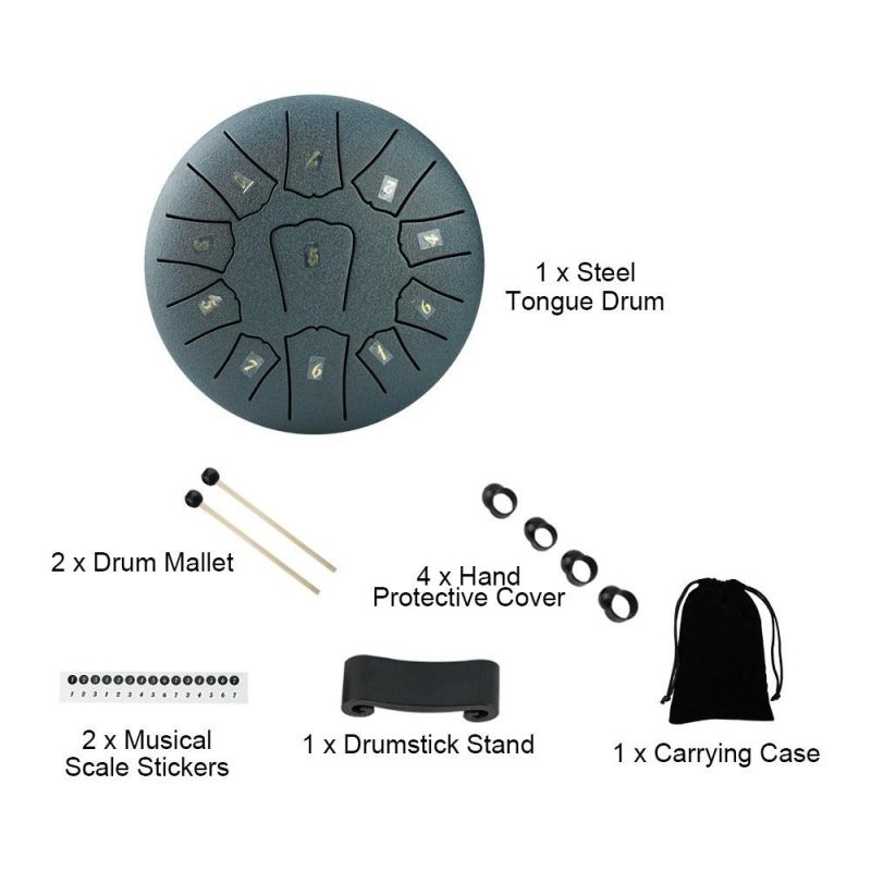 Drums & Percussion |   Steel Tongue Drum 6 Inch 11 Notes D Key Percussion Instrument Portable Balmy Drum with Drum Mallets Dark Blue Drums & Percussion Dark Blue