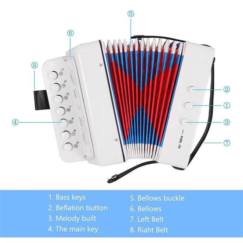 Keyboards & Pianos |   Mini 7-key 2-bass Accordion ABS Material Musical Instrument for Beginners Christmas Gift White Keyboards & Pianos Keyboards & Pianos