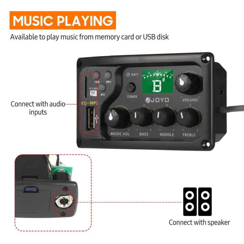 Musical Effects |   EQ-MP3 3-Band EQ Equalizer System Acoustic Guitar Preamp EQ Equalizer Piezo Pickup LCD Tuner Amplifier Black Musical Effects Black