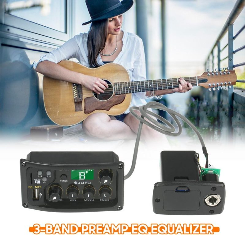 Musical Effects |   EQ-MP3 3-Band EQ Equalizer System Acoustic Guitar Preamp EQ Equalizer Piezo Pickup LCD Tuner Amplifier Black Musical Effects Black