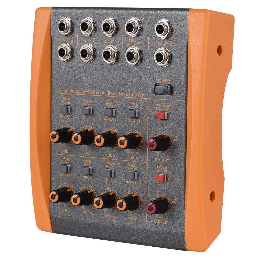 Musical Effects |   NX-03 8-Channel Mixing Console Ultra Low Noise 8 Channels Line Stereo Mixer Black & Orange Musical Effects Black & Orange