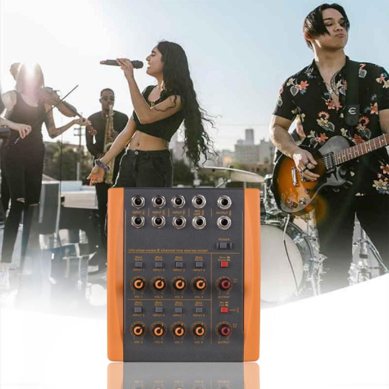 Musical Effects |   NX-03 8-Channel Mixing Console Ultra Low Noise 8 Channels Line Stereo Mixer Black & Orange Musical Effects Black & Orange