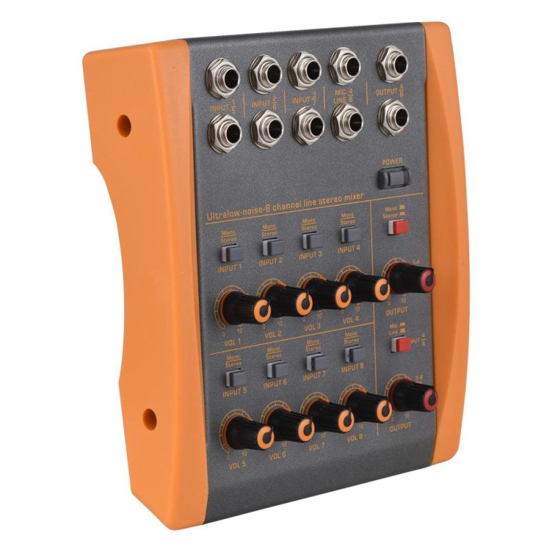 Musical Effects |   NX-03 8-Channel Mixing Console Ultra Low Noise 8 Channels Line Stereo Mixer Black & Orange Musical Effects Black & Orange